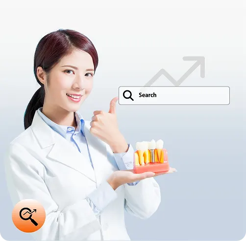 Dentist showing dental model